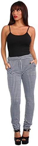 Tlv Styles Women's Houndstooth Print Pants S Black White