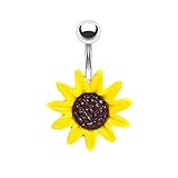 Stunning Sunflower Belly Button Ring 14G