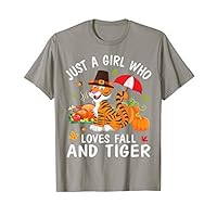 Turkey Pumpkin Umbrella Just A Girl Who Loves Fall And Tiger T-Shirt