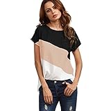 2018 Women's Color Block Blouse Chiffon Short Sleeve Casual Shirts Tunic Tops by Topunder
