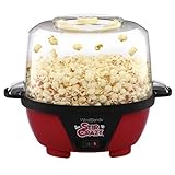 West Bend 82505 Stir Crazy Electric Hot Oil Popcorn Popper Machine with Stirring Rod Offers Large Lid for Serving Bowl and Convenient Storage, 6-Quart, Red