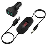 AUKEY FM Transmitter with 2-Port USB Car Charger, Built-in Mic for any Devices with 3.5mm Audio Plug