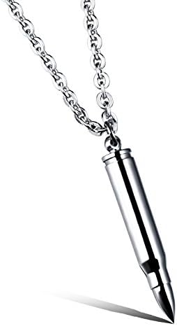 IDOLCO Jewelry Men Stainless Steel Cross Bullet Pendant Necklace Chain (White)