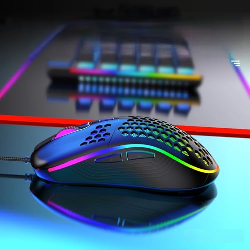 GADIRIA D110 Wired Gaming Mouse - Ultralight Honeycomb Design, 7200 dpi, 6 Programmable Buttons, RGB, USB-A + USB-C - Gaming Mouse for PC, Mac, Windows 10/11 and Linux (Matte White)