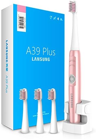 Lansung Sonic Electric Toothbrush Rechargeable Replacement Heads For Children Holder Stand (Pink)