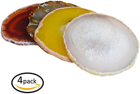 Agate Coaster Cup Mat Natural Sliced Agate Beverage Coasters for Drinks,with Protective Rubber Bumpers,3.5-4",Set of 4.