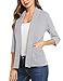 Concep Women's Casual Work Solid Color Knit Blazer 3 4 Sleeves Open Front Suit Jacket (Grey, S)