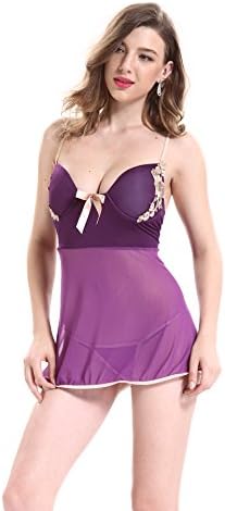 Women Lingerie Strap Semi-Sheer Babydoll Lace Cups Sleepwear with G-String Set (XL)