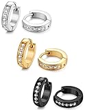 FIBO STEEL 13MM Stainless Steel Small Hoop Earrings for Men Women Huggie Earrings CZ Inlaid