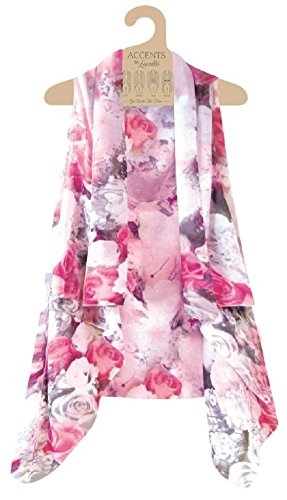 Alora Accents Sheer Designer Vest, Pink and Gray Rose, One Size