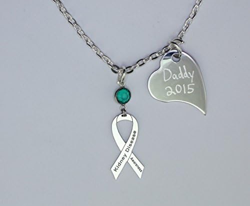 Personalized Kidney Disease Awareness Necklace - Ribbon Jewelry - Custom Kidney Disease Support Memorial