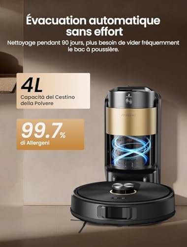 Q20 Plus Robot Aspirapolvere Lavapavimenti con Mappatura 10000Pa, 200 Minuti Autonomia, Senza Sacco,Aspirapolvere Robot Lavapavimenti Mappatura con Stazione per Tappeti/Pavimenti