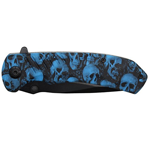 UPC 760853889282, SAS 4.5&quot; Handle 3.5&quot; Titanium Coated Stainless Steel Blade Skull Camo Spring Assisted Knife with Belt Clip (Blue)