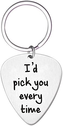 Elegant ChefI'd Pick You Every Time Guitar Pick Key Chain- Jewelry Gift for Musician Husband Boyfriend Fiance