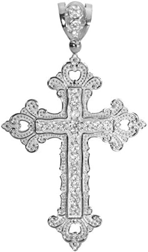 IcedJewels 8.11 cttw Round CZ 14K White Gold Cross Classical Roman Framed Extra Large Unisex Necklace Choker Pendant