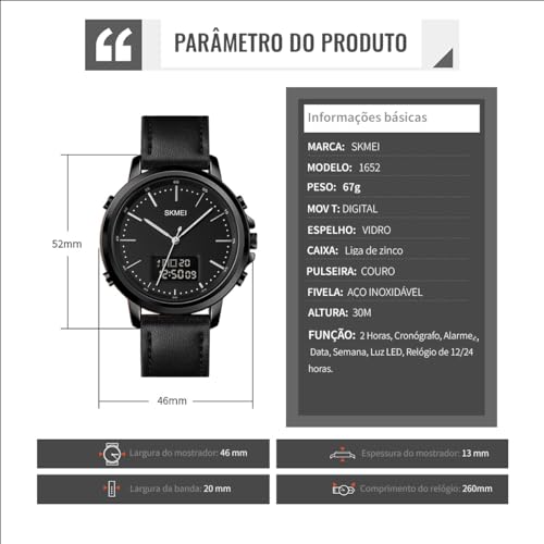 Relógio Masculino Preto - Pulseira de Couro Preto Importado, Quartz Minimalista Redondo, Prova d´água Luxo Casual Básico Eletrônico