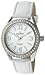 Peugeot Women's Large Silver Case Swarovski Crystal White Thick Leather Band Dress Watch 3006WT