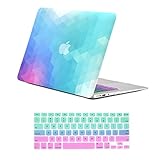 Unik Case-2 in 1 Bundle Deal Gradient Ombre Triangular Galore Graphic Matte Rubberized Hard Shell Case & Fade Ombre Keyboard cover silicon skin for Apple Macbook Air 13.3