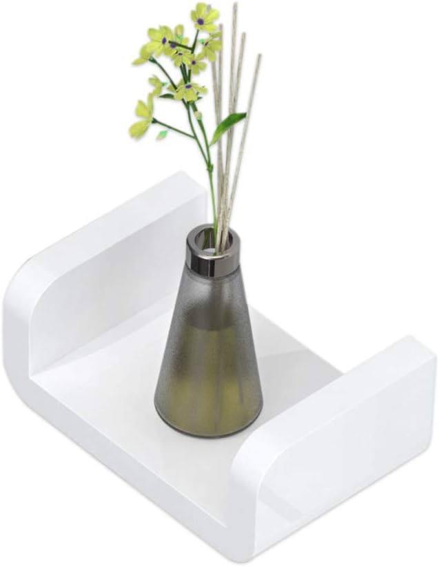 KUNGYO El Plastico Blanco Estante Montado en la Pared de la Pared del Cuarto de Baño SucciÓN RÚStico en Forma de U Estantes Flotantes Baño Organizador Ducha Caddie (Pequeño)