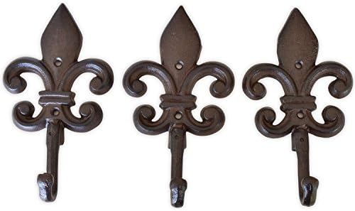 Set of 3 Fleur De Lis, Rustic, Cast Iron Hooks, Vintage Inspired, Perfect for Coats, Bags, Hats, Towels, Scarfs etc | Screws Included | by My Fancy Farmhouse (Simple, Dark Brown)