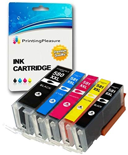 SET of 5 Compatible PGI-580/CLI-581 XXL Printer Ink Cartridges for Pixma TR7550 TS6151 TS6251 TS705 TS8152 TS8251 TS8252 TS9550 TS9551C | PGI-580PGBK CLI-581BK CLI-581C CLI-581M CLI-581Y XXL