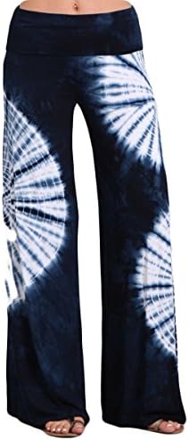 HEYHUN Womens Casual Tie Dye Solid Wide Leg Bottom Boho Hippie Lounge Palazzo Pants S-3XL
