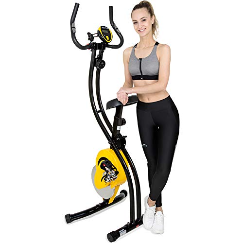 JOROTO Folding Upright Exercise Bike Magnetic Stationary Bike with Phone Holder Pulse Sensor 16 Level Resistance - Sitting & Standing