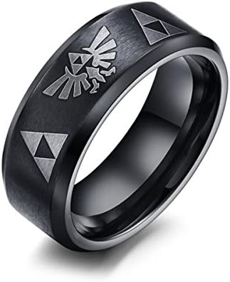Mens &amp; Womens 8mm Black Stainless Steel Zelda Triangle Rings Size 5-13 (9)