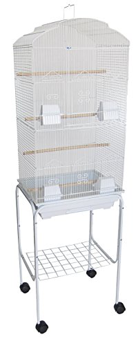 YML 6804 3/8″ Bar Spacing Tall Shall Top Bird Cage with Stand, 18″ x 14″/Small, White