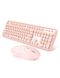 Wireless Keyboard and Mouse Combo V910 2.4GHz Encrypted Wireless Connection Cute Round Key Quiet Keyboard and Mouse Set for Laptop PC Mac Desktop Computer Windows 10(Pink)