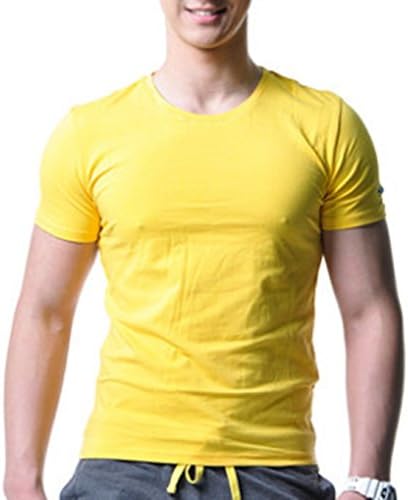 MOEA Mens Slimming Fit Short Sleeve V-Neck T Shirt Muscle Top Undershirts (L, Yellow02)