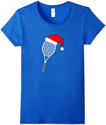 Womens White Tennis Racket Santa Hat Funny Christmas T-Shirt Medium Royal Blue