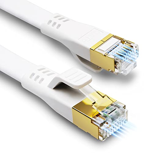 HUGIN Cat 8 LAN Kabel 5m, Netzwerkkabel Flach Cat 8 Ethernet Kabel, 40Gbps 2000MHz Gigabit POE Patchkabel Internetkabel für Gaming PC PS5 PS4 Switch Router Modem TV (5m/weiß) thumbnail 1