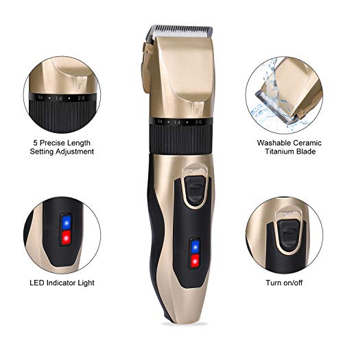 MOTOBA Professional Hair Clippers for Men, Rechargeable Hair Trimmer Cordless Barber Shavers Haircut Kit with 6 Combs (Gold)