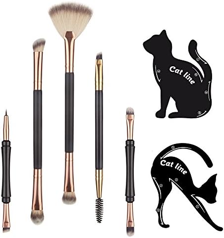 Makeup Eye Brush Set , Yedda 5 Piece Eye Makeup Brushes Double Sided Essential Makeup Brushes Set and Cat Line Eyeliner Stencil with Travel Pouch