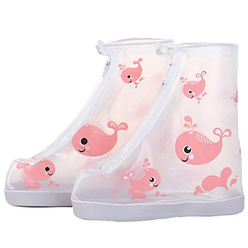 Angel Waterproof Non-Slip Shoes Cover Reusable Rain Snow Boots Outdoor Children (Pink Whale, XXXL:Length:28cm/11.02inch)