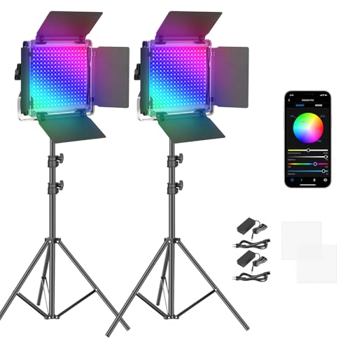 NEEWER 2 x 660 PRO RGB LED Videoleuchte Panel mit Stativ Ständer Set App Steuerung 360° Vollfarbe Videolicht 50W Dimmbar 3200~5600K CRI97+ Studio Daue