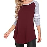 COSYOU New Fashion Women Casual Long Sleeve Base Ball Long T-Shirt Blouse (XL, Wine Red)
