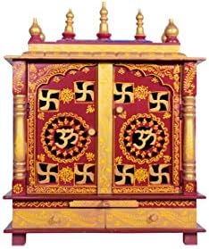 Jodhpur Handicrafts Wood and MDF Home Temple Mandir with Bulb Inside Pooja Articles God Photo Frame, Thali Wooden Home Temple Wooden Pooja Mandir Home Temple for Worship