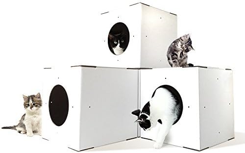 Cat Lovebox Indoor Cat Tree House 14.5W x 14.5L x 15H Cat Condos Box, 4 Pack (White)