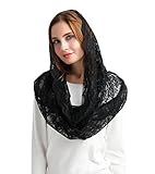 Black Catholic Mantilla Veils for Mass Head Covering Lace Church Headscarf S06L (Black)