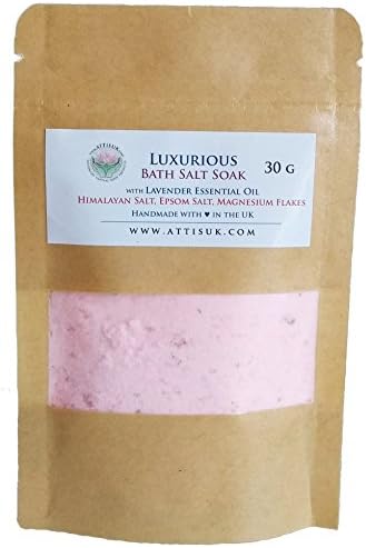 ATTIS Luxurious Bath Salt Soak with Lavender Essential Oil, Pink Himalayan Salt, Magnesium Flakes, Epsom Salt | Vegan | Hand made | Relaxing | Refreshing | Calming | Rejuvenating (1.05oz)