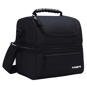 MIER Adult Lunch Box Insulated Lunch Bag Large Cooler Tote Bag for Men, Women, Double Deck Cooler(Black Large)