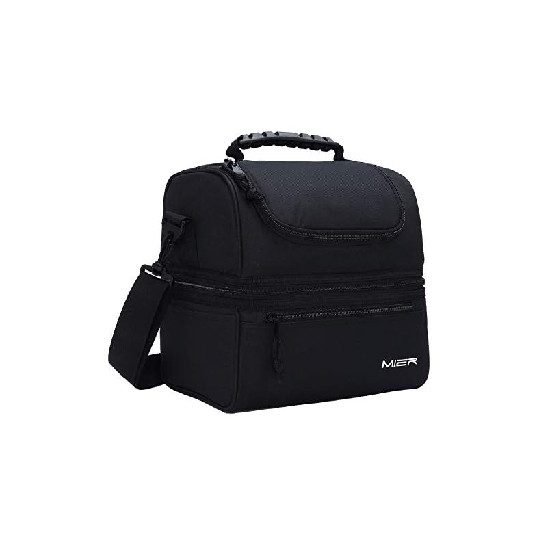 MIER Adult Lunch Box Insulated Lunch Bag Large Cooler Tote Bag for Men, Women, Double Deck Cooler(Black Large)