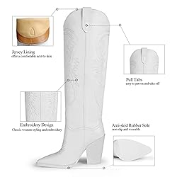 ISNOM White Cowboy Cowgirl Boots for