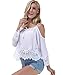 VIISHOW Women's Strap Off Shoulder Lace Crochet Crop Top Blouse (M, White)
