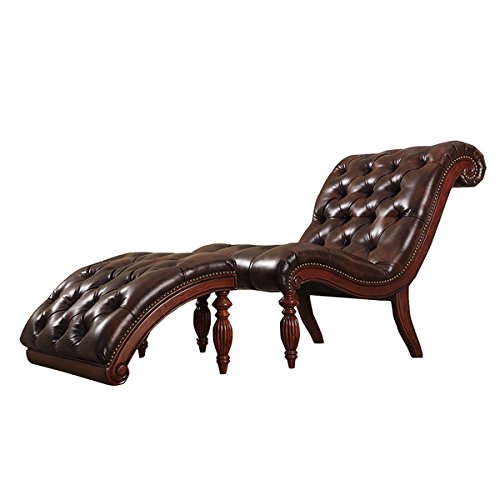 Brown Leather Chaise Lounge Chair with Ottoman Victorian Lounge