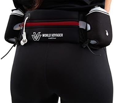 World Voyager No Bounce Runners Hydration Belt with Reflectors, Smartphone Pocket (Fits iPhone 6 Plus), BPA Free Water Bottles