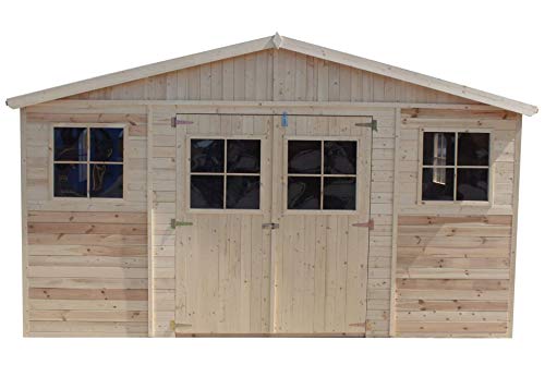 TIMBELA M332 ABRI de Jardin en Bois Exterieur - Maison de Jardin en Pin/épicéa- 418x220 cm/8 m²