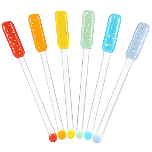 Fused Glass Swizzle Sticks Drinking Stirrers Stir - Rainbow Drink Swizzle Sticks Perfect for Coffee Beverage Wedding Tableware and Cocktails Martini Barware - Pack of 6 by Quotidian (Drizzle) B